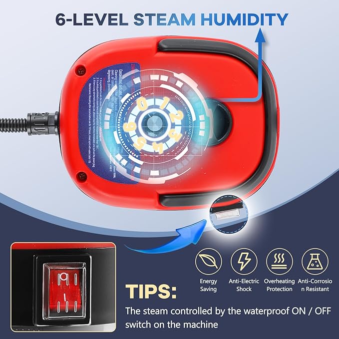 Moongiantgo High Pressure Steam Cleaner, 2500W Portable High Temp Bathroom Power Steamer Cleaning Machine Steam Humidity Adjustable For Home Use Kitchen Grease Car Detailing (110V, Red)
