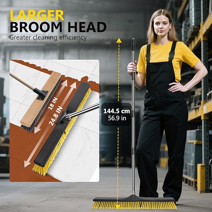 24" Push Broom,Masthome Industrial Broom with Stiff Bristles,Outdoor Broom Heavy Duty and 55" Long Handle,Heavy Duty Broom Brush for Garage Yard Patio Warehouse Concrete Floor Cleaning