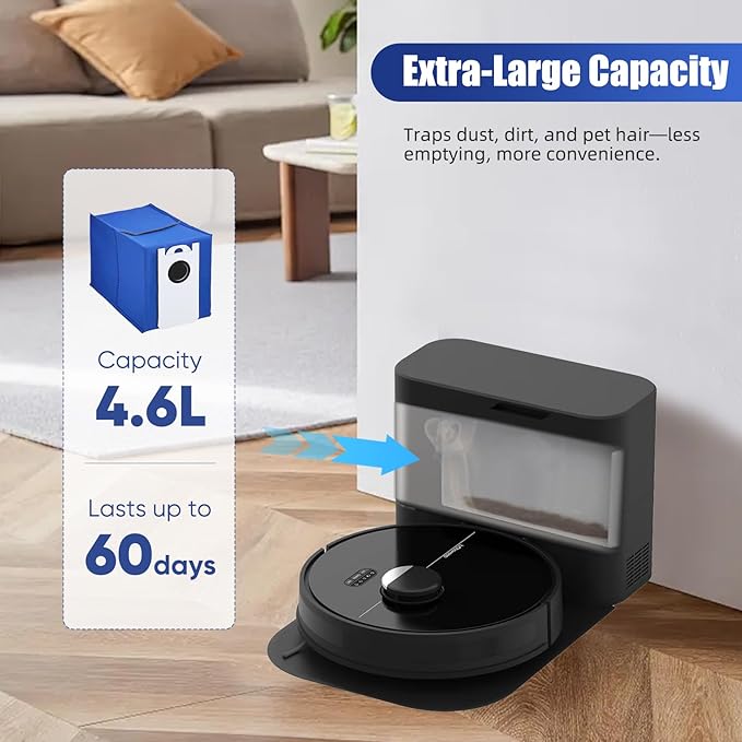 6-Pack UltraVision/UltraVision Pet Replacement Dust Bags for bObsweep RC400 & UltraVision/UltraVision Pet Robot Vacuum– 4.6L High-Capacity Self-Emptying Robot Vacuum Bags