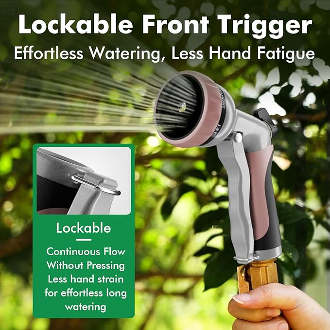 RESTMO Garden Hose Nozzle, Heavy Duty Water Hose Nozzle with 7 Adjustable Spray Patterns, High Pressure Hand Sprayer with Flow Control, for Watering Plants & Lawns, Washing Cars & Pets, Rose Gold