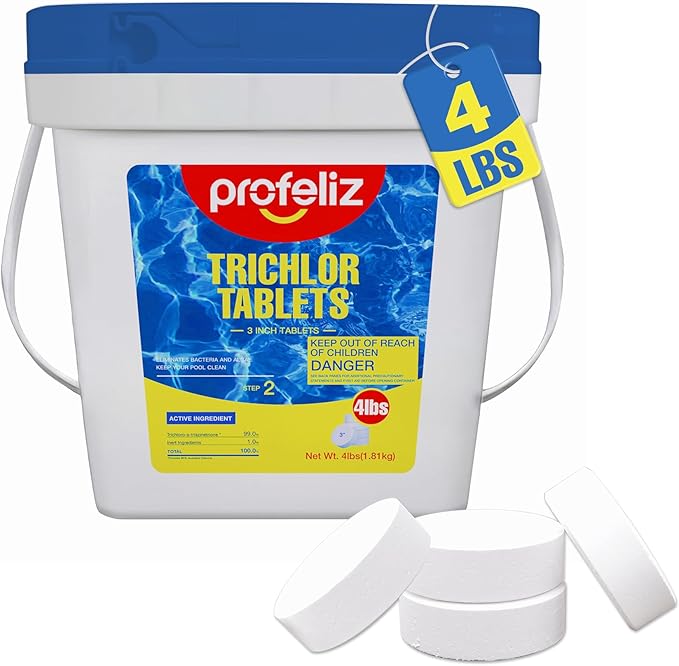 PROFELIZ Chlorine Tablets 3 Inch for Swimming Pools, Kills Bacteria and Stops Algae, Slow Dissolving,Individually Wrapped,Pool Chlorine Tablets,4lbs