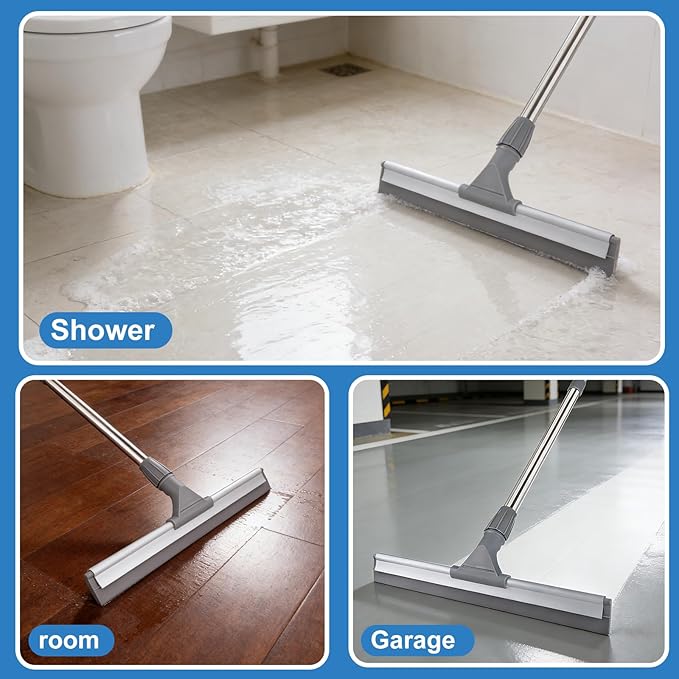 ITTAHO 17.3" Floor Squeegee，Squeegee Broom for Floor with 62" Long Handle, Shower Squeegee for Tile Shower Walls,Garage, Deck, Bathroom, Glass,Window, Concrete Floor