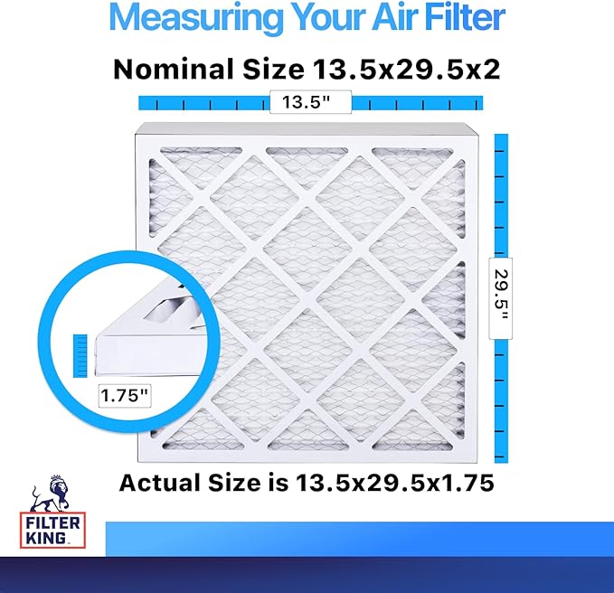 Filter King 13.5x29.5x2 Air Filter | 5-PACK | MERV 8 HVAC Pleated A/C Furnace Filters | MADE IN USA | Actual Size: 13.5 x 29.5 x 1.75"