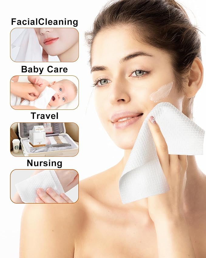 Disposable Face Towel,Biodegradable Facial Towels,Extra Thick Soft Large Clean Facial Towels Plant Fiber Facial Washcloth Dry Wipes for Sensitive Skin,Travel,Makeup Remover-50 Count