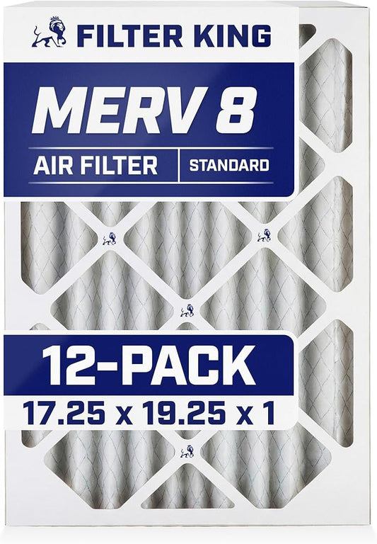 Filter King 17.25x19.25x1 Air Filter | 12-PACK | MERV 8 HVAC Pleated A/C Furnace Filters | MADE IN USA | Actual Size: 17.25 x 19.25 x .75"