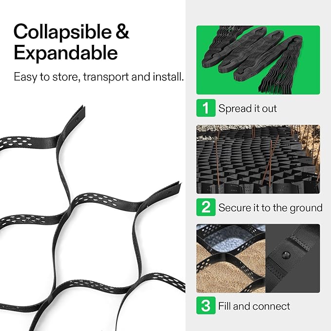 VIVOSUN 2’’ Depth Ground Grid, 6.5 x 17 ft, High-Density HDPE Geo Cell, 1885 lb per sq ft Load, Foldable & Tensile, Easy Installation with Gloves, Ideal for Gardens, Driveways, Pathways, Slopes