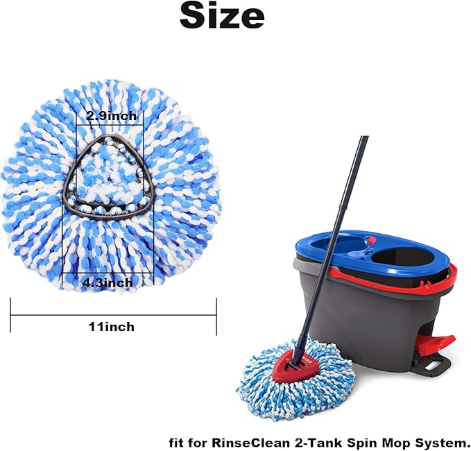 Spin Mop Replacement Head Compatible with O-Ceda 2-Tank Dual System RinseClean Microfiber Spin mop Refill for O Ceda Mop Replace Head (4 Pack)