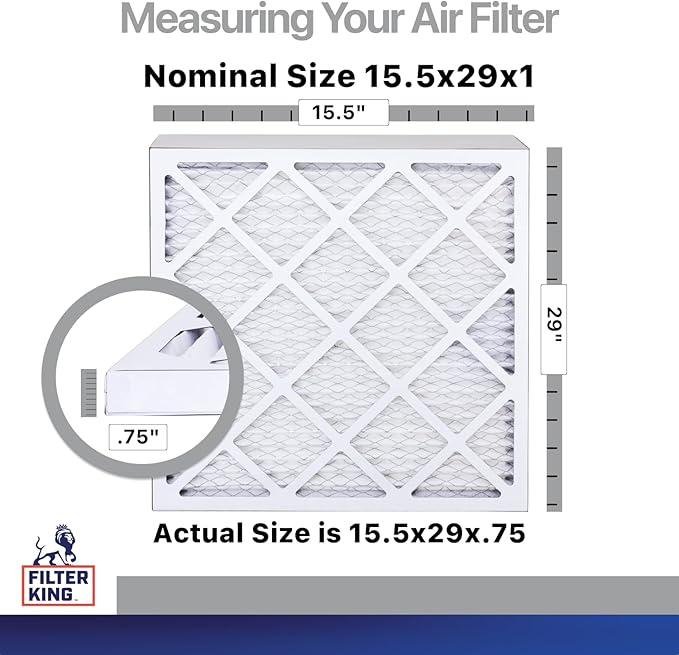 Filter King 15.5x29x1 Air Filter | 4-PACK | Carbon MERV 8 HVAC Pleated A/C Furnace Filters | MADE IN USA | Actual Size: 15.5 x 29 x .75"