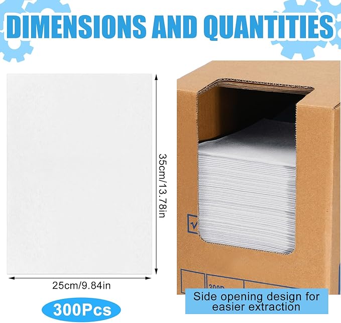 300 Sheets 9.84 x 13.78 in Disposable Shop Towels Bulk Heavy Duty Shop Towels Lint Free Paper Absorbent Anti Dissolution for Garage Car Work(White)
