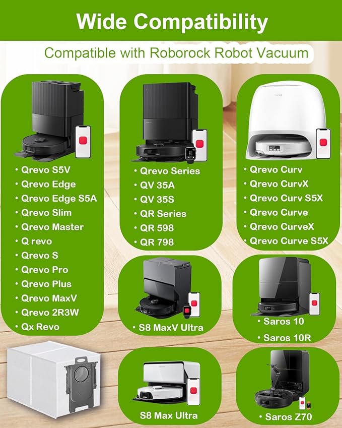 ApexOne 18 Pack Dust Bags for Roborock QV 35A/Qrevo S5V/Saros 10/10R/Q Revo/Qrevo S/Qrevo Pro/Qrevo MaxV/Qrevo Master/Qrevo Plus/S8 Max Ultra/S8 MaxV Ultra/Qrevo Slim Vacuum Cleaner, 3.2L Capacity