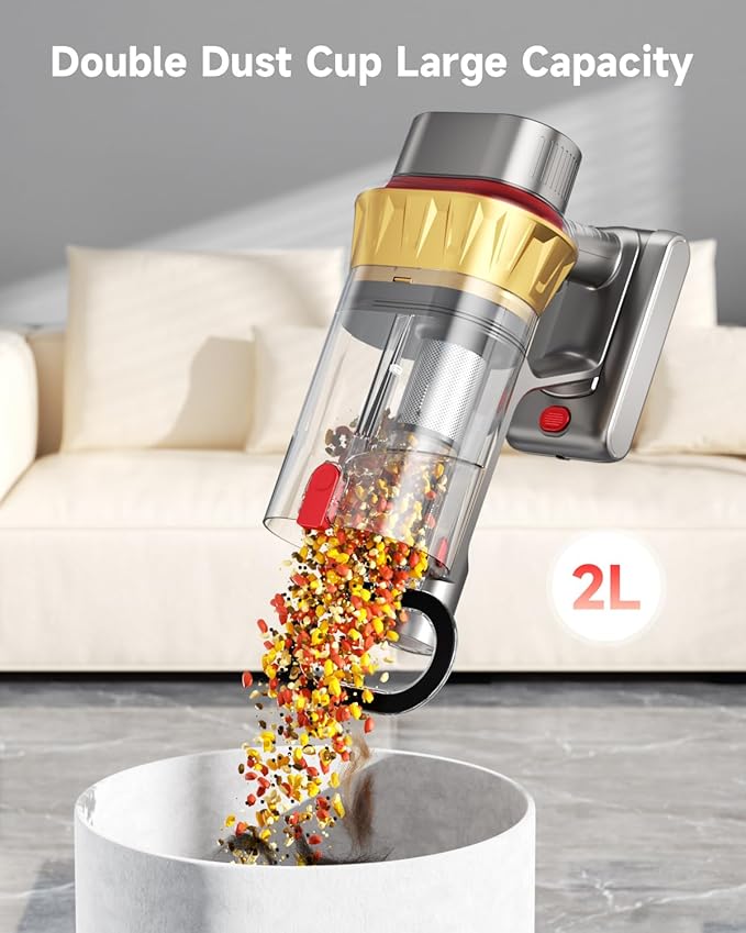 650W Cordless Vacuum Cleaner with 55KPa Flagship Suction, 75-Min Extended Runtime 2.5L Dual-Cup Capacity, Anti-Tangle Brush & Self-Standing Design HEPA Filtration for Furniture Carpet Pet Hair