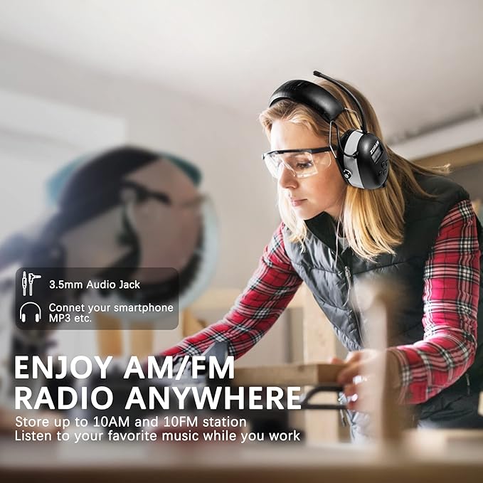 ZOHAN EM042 AM/FM Radio Headphone with Digital Display,Ear Protection Noise Reduction Safety Ear Muffs,Ultra Comfortable Hearing Protector for Lawn Mowing and Landscaping - Grey