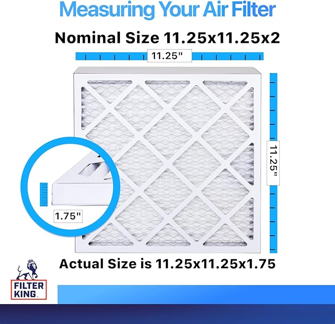 Filter King 11.25x11.25x2 Air Filter | 6-PACK | MERV 8 HVAC Pleated A/C Furnace Filters | MADE IN USA | Actual Size: 11.25 x 11.25 x 1.75"