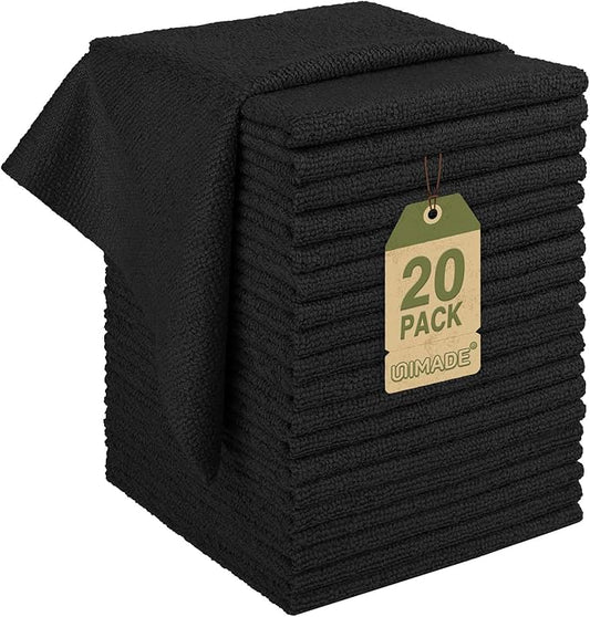 Microfiber Cleaning Cloth, 20 Pack Reusable Microfiber Towels for Cars Lint Free Cleaning Shop Towel Rags for Home Kitchen Automotive Bar Mechanic Restaurant Garage, 11.5"x 11.5", Black