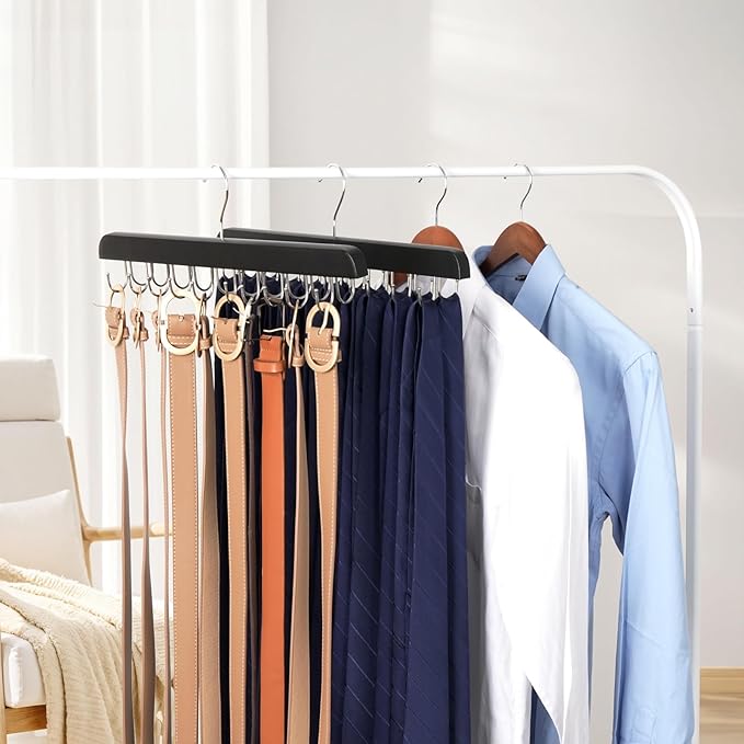 Bra Hanger for Closet Organizer, Wooden Tank Top Hangers with 20 Foldable Hooks, 360° Rotating Design, Space Saving Storage for Tank Tops, Bras, Scarves, Belts, Ties etc (1, Black)