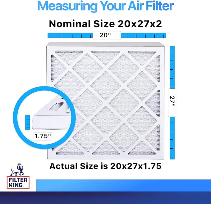 Filter King 20x27x2 Air Filter | 12-PACK | MERV 8 HVAC Pleated A/C Furnace Filters | MADE IN USA | Actual Size: 20 x 27 x 1.75"