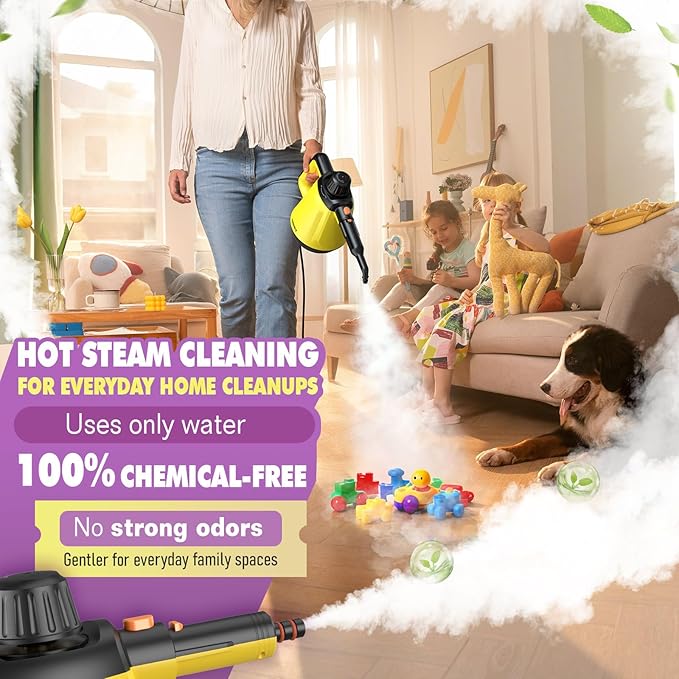 Steam Cleaner, Deep Cleaning Steam Cleaner for Home, 1200W Handheld Steam Cleaner with 10 Tools, Natural Steamer for Cleaning, Handheld Steamer for Bathrooms, Kitchens, Windows, Shower, Grout,Tile,Car