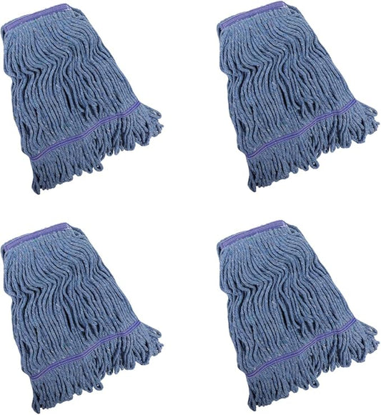 Blue Commercial Mop Head Replacement , Heavy-Duty Reusable and Washable Loop End Mops for Industrial Floor Cleaning on Hardwood and Concrete (4 Pack)