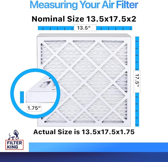 Filter King 13.5x17.5x2 Air Filter | 4-PACK | MERV 8 HVAC Pleated A/C Furnace Filters | MADE IN USA | Actual Size: 13.5 x 17.5 x 1.75"