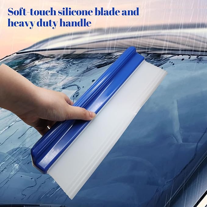 Uenhoy 2 Pack Car Squeegee 12 Inches, Flexible Car Water Scraper Automotive Wiper, Silicone Water Blade for Car Windshield, Window, Home Glass, Blue