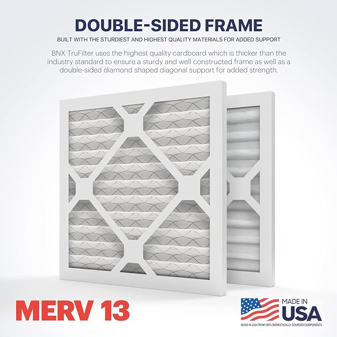 BNX TruFilter 10x10x1 Air Filter MERV 13 (6-Pack) - MADE IN USA - Electrostatic Pleated Air Conditioner HVAC AC Furnace Filters for Allergies, Pollen, Mold, Bacteria, Smoke, Allergen, MPR 1900 FPR 10