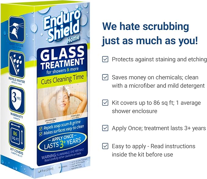 Glass Treatment Kit - Repels Soap Scum, Grime & Dirt without Harsh Chemicals + Approved Professional Grade Squeegee for showers and windows