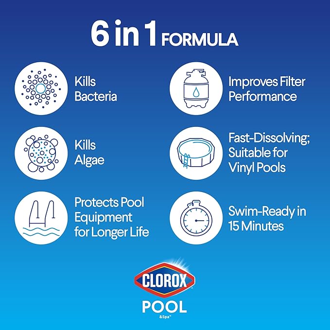 Clorox® Pool&Spa™ Shock XTRABLUE®, Kills Bacteria & Algae in Swimming Pools, Swim-Ready in 15 Minutes, (24-Pack)