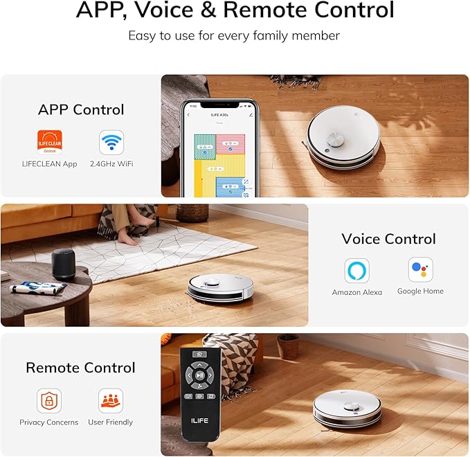 ILIFE A30s Robot Vacuum Cleaner, 10000Pa Max Suction Power with Lidar Navigation, Home Mapping, No-Go Zone, 150 Mins Max, 2.4G WiFi/App/Alexa/Remote Control, for Hard Floor, Carpet and Pet Hair