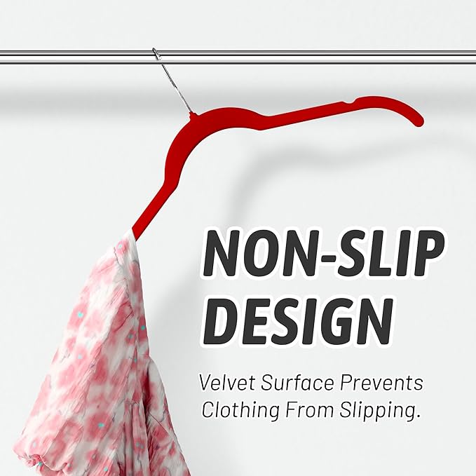 30 Pack Velvet Hangers – Non-Slip Slim Clothes Hangers with 360° Swivel Hook, Heavy Duty Flocked Shirt Hangers for Dresses, Suits, Blouses, Coats(Red)