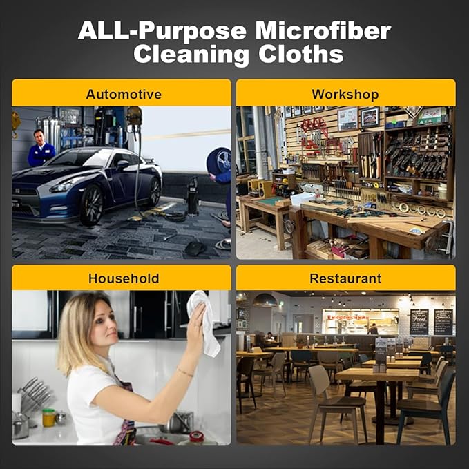 Shop Rags, 100 Sheets Microfiber Cleaning Cloth Commercial Grade Washcloths Lint-Free Bulk Shops Towels for Cars Mechanic Restaurant Garage Housekeeping, 11"x 9", White