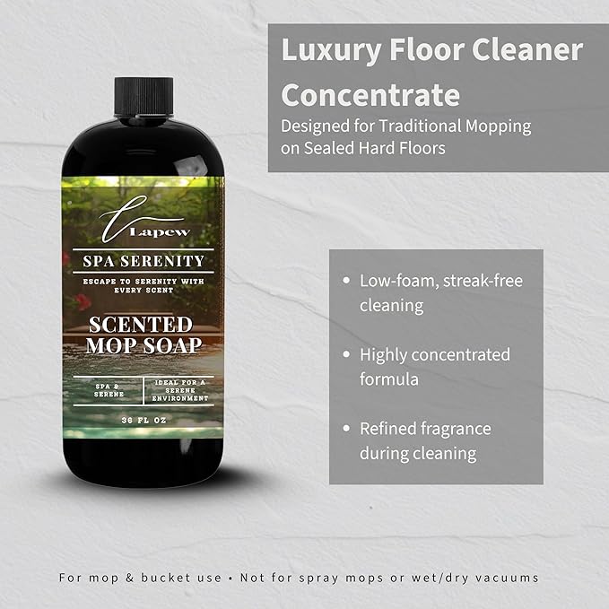 Luxury Floor Cleaner, Scented Mop Soap Concentrate | Hard Floor Cleaner for Tile, Vinyl, Laminate, LVP & Sealed Hardwood | Low-Foam, Streak-Free | 36 oz | Spa Serenity