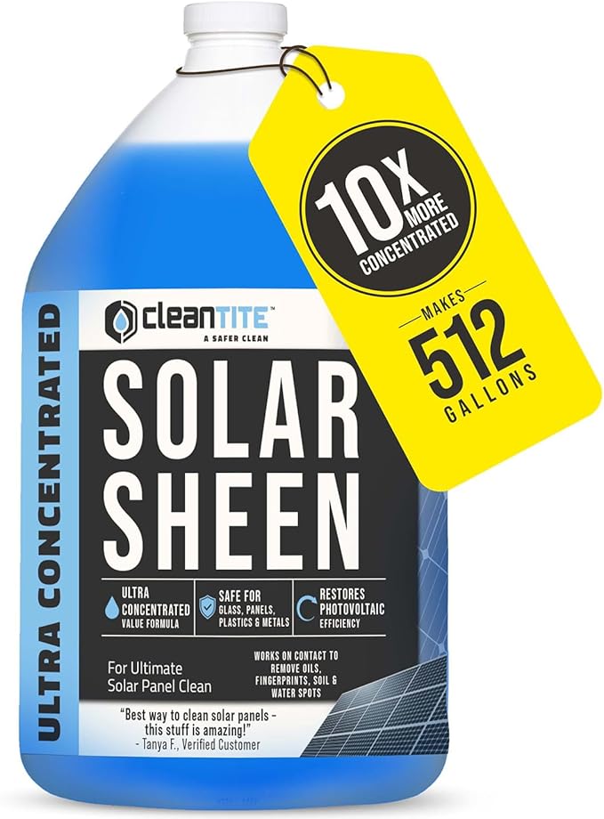 Solar Panel Cleaner 1 Gallon (Makes 512 G) - Super Concentrated Cleaning Solution for Glass, Metal, Wood & Plastic - Remove Oil, Fingerprint & Water Spots - Multipurpose Solar Panel Cleaning