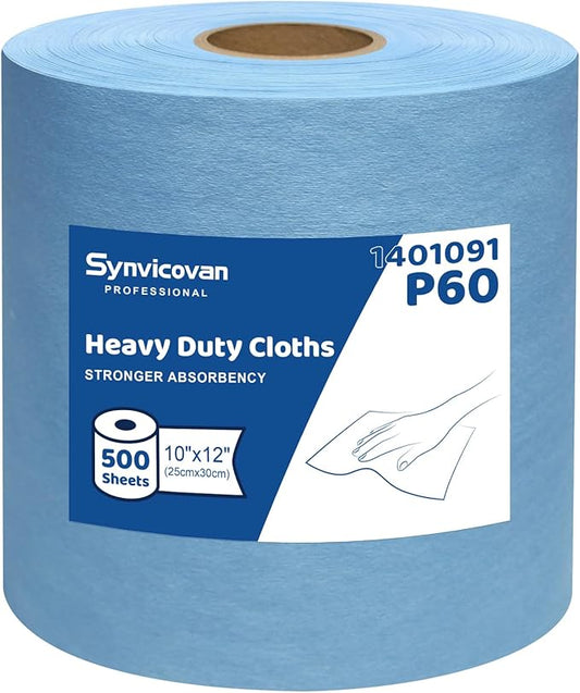 Multi-purpose Industrial Cleanroom Wipes, Lint-Free Jumbo Roll Cleaning Wipes, High Absorbency，12"x 10", Roll of 500 Sheets (Blue)