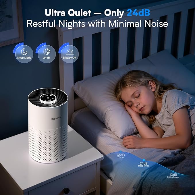 Upgraded Air Purifiers for Bedroom & Home with H14 True HEPA Filter, Covers Up to 1280ft², 360° Air Intake, Quiet Pet Air Purifier, Fragrance & Timer, Removes Smoke,Pet Dander & Pollen,White