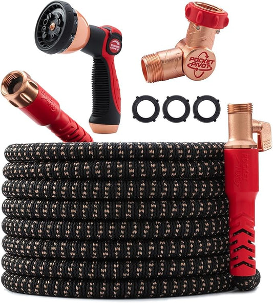 Pocket Hose Copper Head Expandable Garden Hose 100 ft with Pocket Pivot, No Tangles, AS SEEN ON TV, 360° Swivel, Tri-Tex Tubing, Force Field Jacket, Lead-Free, No-Kink, Anti-Burst w/APT