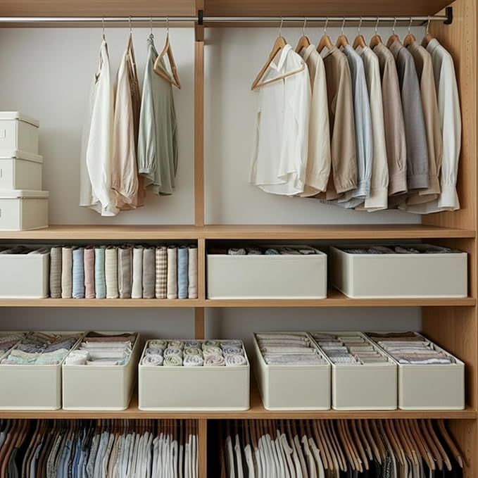 3-Pack Breathable Mesh Drawer Organizer - Foldable Fabric Storage Bins for Underwear, Bras & Socks, Removable Dividers for Closet & Dresser, Light Grey