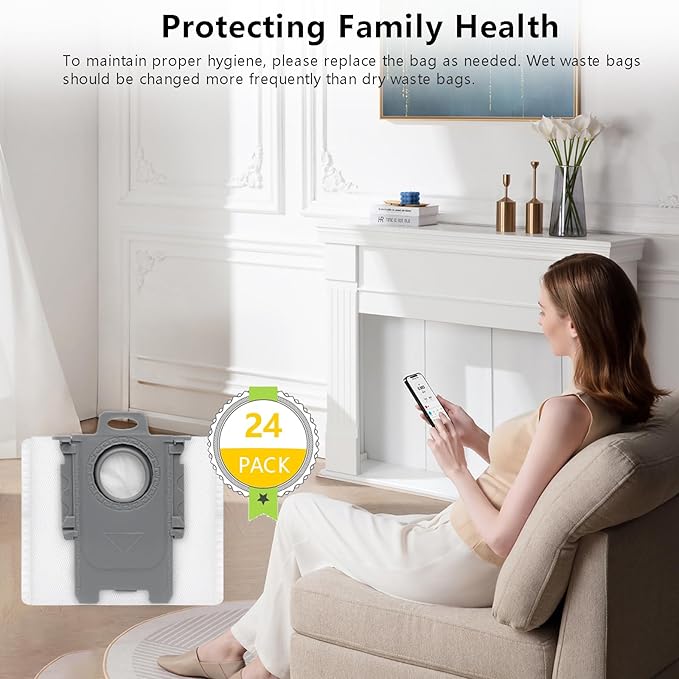 24 Pack Dust Bags Replacement for Roborock QV 35A/Qrevo S5V/QV35S/Saros 10/10R/Z70/Qrevo/Q Revo/S/Qrevo Pro/Plus/MaxV/Master/Curv/Edge/S5X/Qrevo Edge S5A/S8 MaxV/S8 Max Ultra Robot Vacuum Cleaner