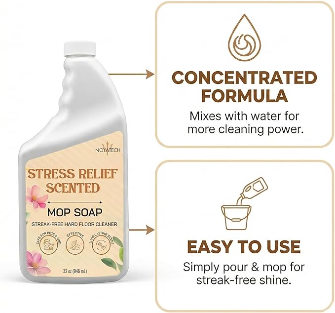 Mop Soap Highly Scented Stress Relief Fragrance. Floor Cleaner Concentrate – Non-Toxic, Pet safe, No Residue – Safe for Tile, Stone, Marble, Wood, & Grout – For All Mop Types – Made in USA