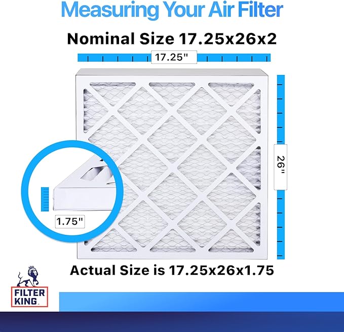 Filter King 17.25x26x2 Air Filter | 12-PACK | MERV 8 HVAC Pleated A/C Furnace Filters | MADE IN USA | Actual Size: 17.25 x 26 x 1.75"