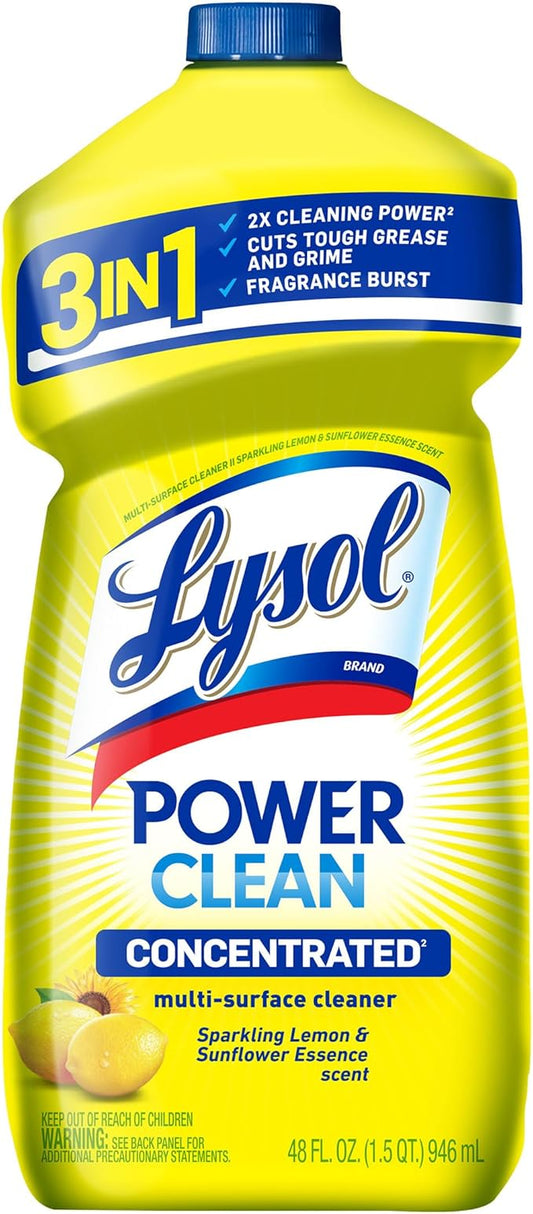 Lysol Power Clean Multi-Surface Cleaner, 2x Concentrated Pour, Sparkling Lemon & Sunflower Essence scent, 48 Fl Oz