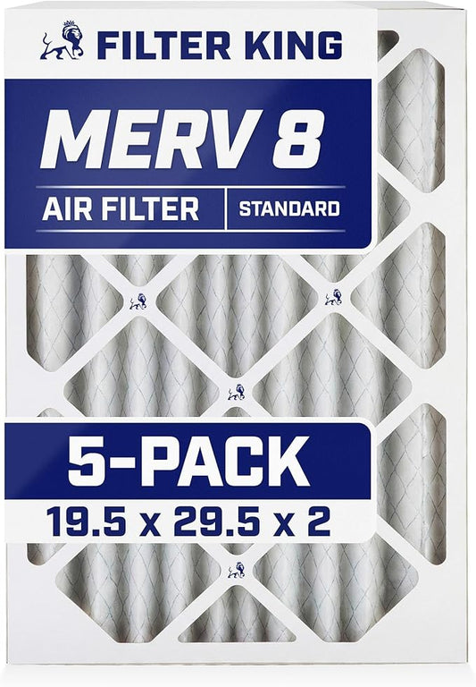 Filter King 19.5x29.5x2 Air Filter | 5-PACK | MERV 8 HVAC Pleated A/C Furnace Filters | MADE IN USA | Actual Size: 19.5 x 29.5 x 1.75"