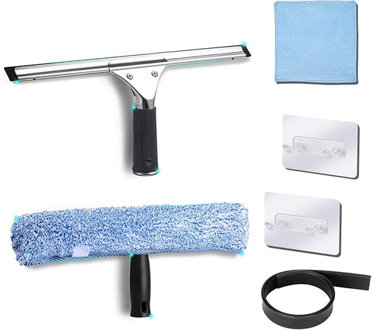 2Pack 14-Inch Multifunctional Rust Proof Window Cleaning Kit. Squeegee for Shower Glass Doors, Bathroom Doors, Mirrors and Windows