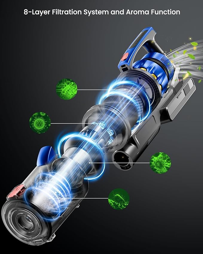 Cordless Vacuum Cleaner, 650W 55KPA 70Mins Vacuum Cleaners for Home, Self-Standing Stick Vacuum with Removable Battery, Wall Mount Charging, Anti-Tangle Roller Brush for Pet Hair, Carpet, All Floors