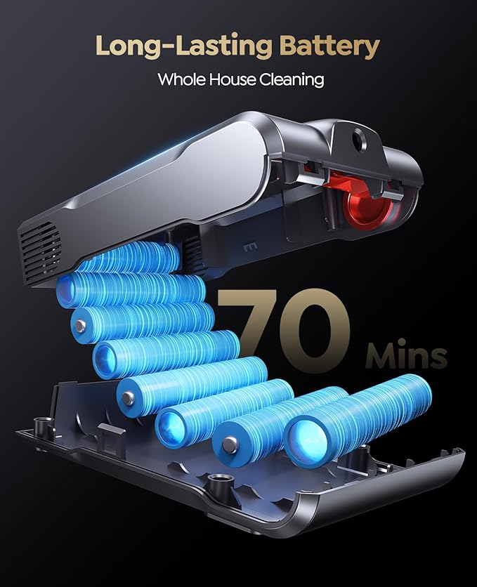 Cordless Vacuum Cleaner, 650W/55KPA/70Mins Vacuum Cleaners for Home, Self-Standing Stick Vacuum with Wall Mount Charging and Auto Mode, Touch Screen, Vacuum Cordless for Pet Hair/Carpet/Floor