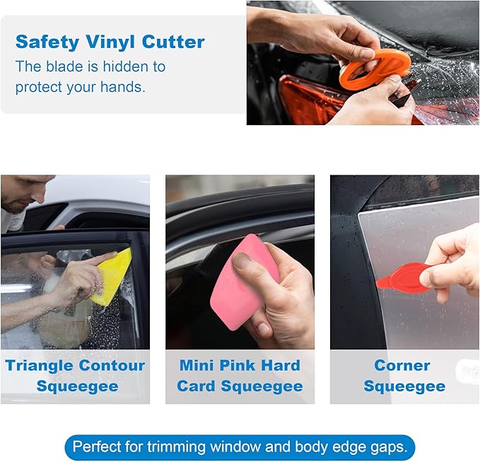 19 PCS Car Window Film Tint Tool Kit,Custom Toolset Automotive Tint Tool Kit,Vinyl Wrap Tools for Car Tinting,Includes Squeegees,Felt Squeegees,and Required Installation Accessories