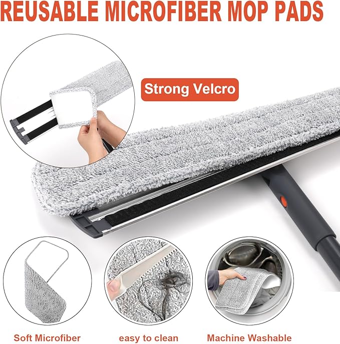 18 Professional Microfiber Mop Large Flat Mops for Floor Cleaning 4 Reusable Washable mop Pads Hardwood Cleaning System Wet and Dust Mop with 61in Long Stainless Steel Handle