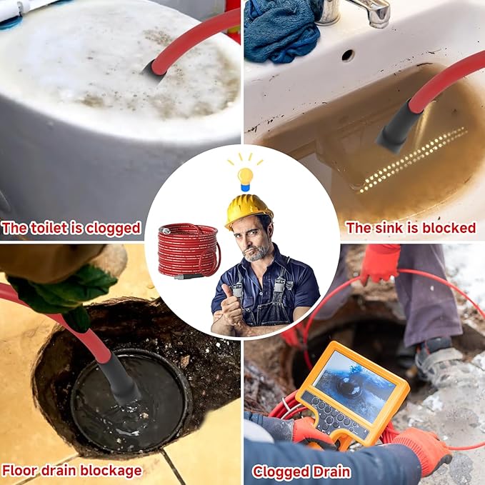 NIFUAL Sewer Jetter Kit for Pressure Washer,50FT 5800PSI Pressure Drain Cleaner 1/4 Inch NPT Corner Rotating and Button Hose Sewer Jetting Nozzle for Homeowners & DIYers (50FT)