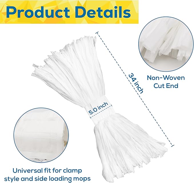 KLEEN HANDLER Disposable Industrial Mop Head Replacement, Non-Woven Cut End Floor Cleaning Wet Mop Head Refill (Pack of 24)
