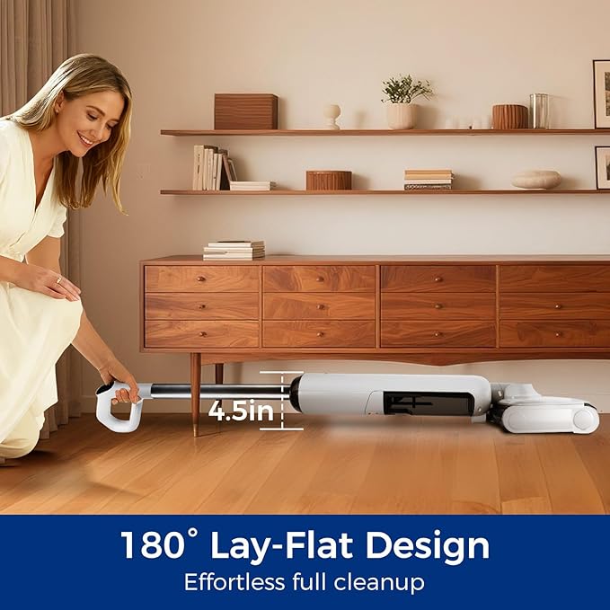 Wet Dry Vacuum Mop, 180°Lay-Flat Cordless Vacuum Mop All in One, Floor Cleaner Machine, 45 Minutes Long Runtime Electric Mop, 158℉ Self-Cleaning, Edge Cleaning, Self-Propelled Vacuum Mop Combo