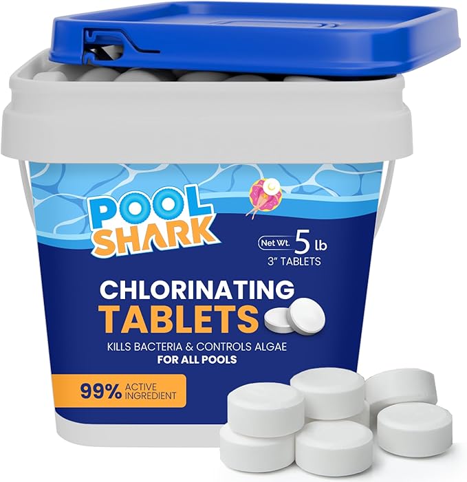 Pool Shark Swimming Pool Chlorine Tablets - 3-Inch Chlorine Tablets - Slow-Dissolving 90% Active Chlorine Tabs - Pool Chemicals for Inground Pools, Above Ground Pools, Saltwater, Spa, Hot Tub (5 lbs)